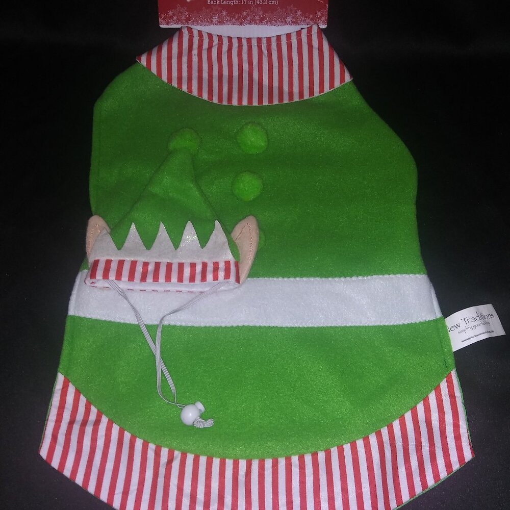 New Traditions Dog Elf Costume with Hat Size Large Green Santa's Helper Outfit